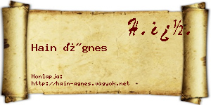 Hain Ágnes névjegykártya