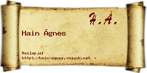 Hain Ágnes névjegykártya